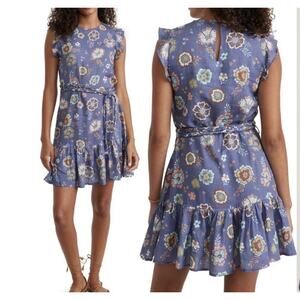 NWT Marine Layer Dress Linen Blend Purple Marlin Hibiscus Belted Size XL